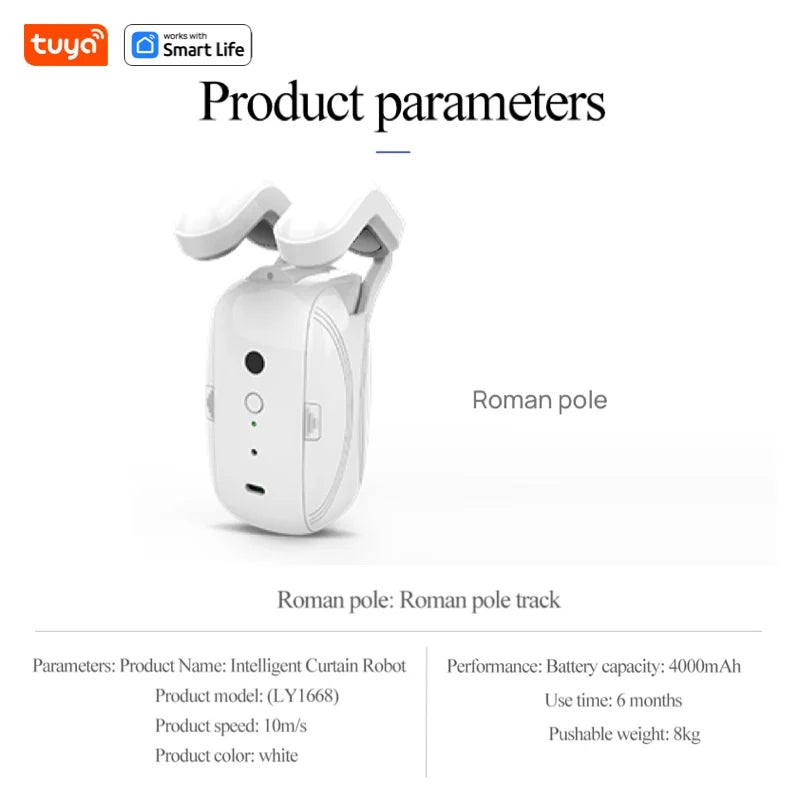 2PCS  Bluetooth Tuya Smart Curtain Robot Roman Rod Track ,Delivery Does Not Include Remote Control, APP Control