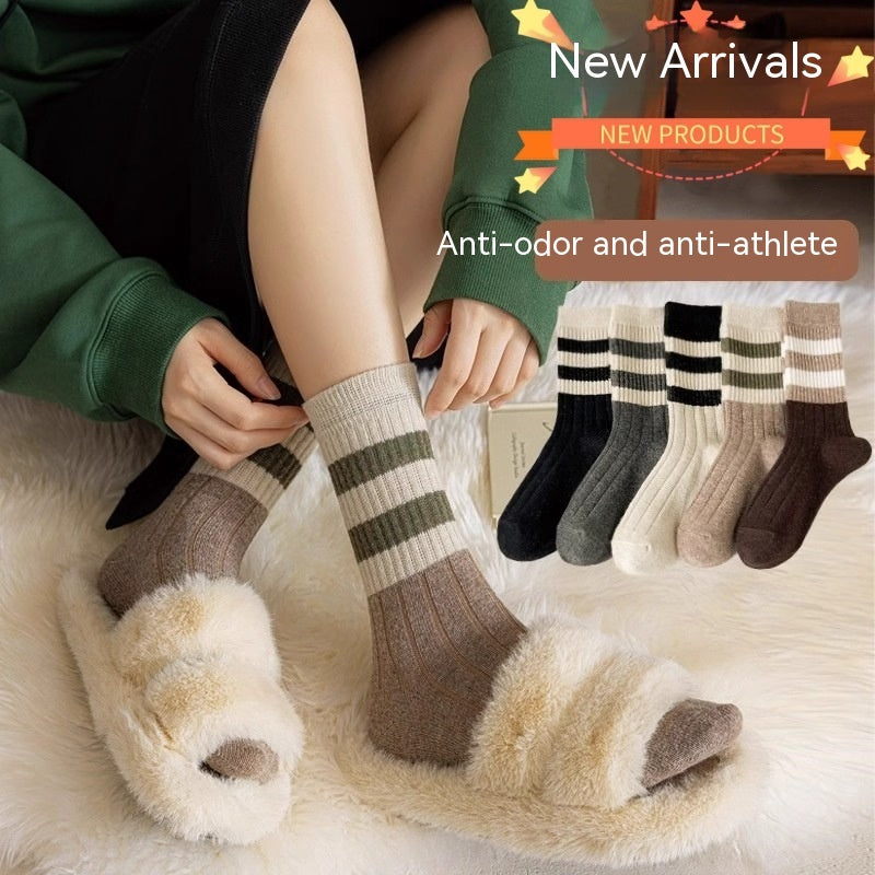 Add a Pop of Pattern to Your Outfit with Brada's Striped All-matching Thick Warm Middle-long Stockings