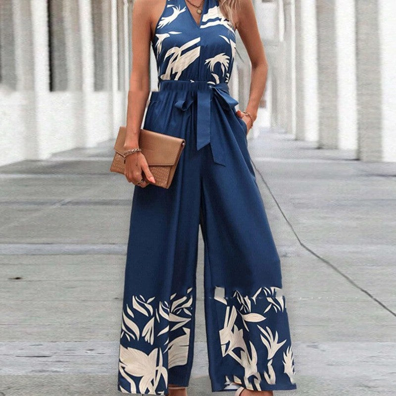 From Day to Night: How to Wear the Printing Series Belt Halter Backless Jumpsuit For Women