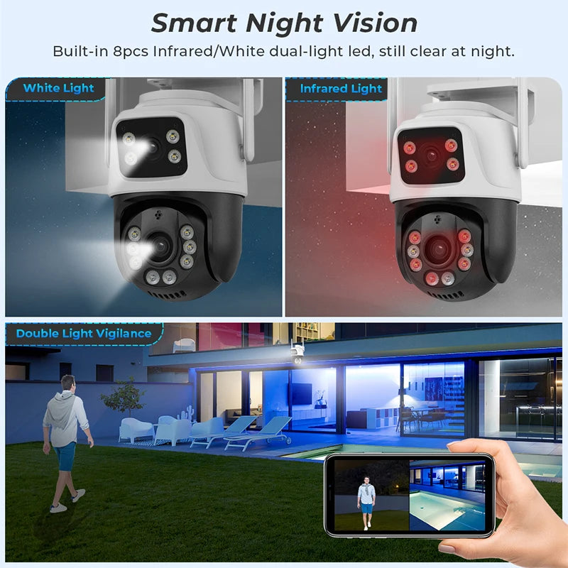 8MP Wifi Camera PTZ Outdoor Night Vision Dual Screen Human Detection 4MP Security Protection CCTV Surveillance IP Camera