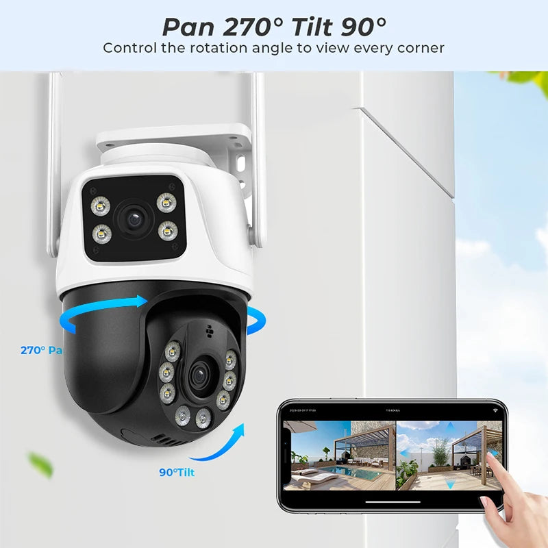 8MP Wifi Camera PTZ Outdoor Night Vision Dual Screen Human Detection 4MP Security Protection CCTV Surveillance IP Camera