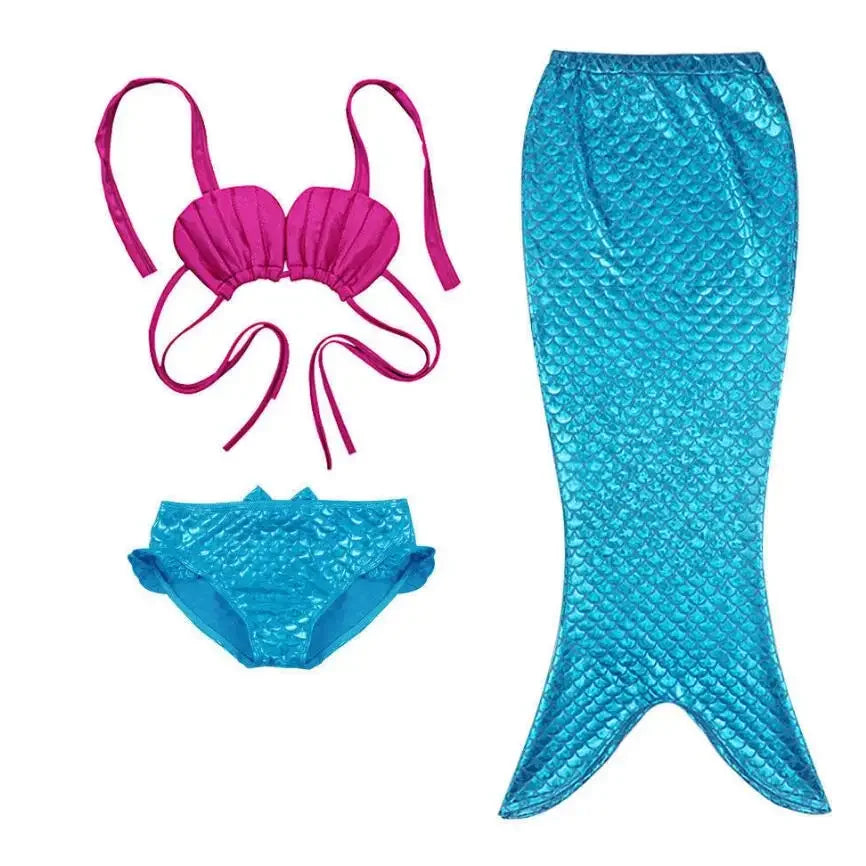 Fancy Cosplay Costume 3pcs Girl Child Birthday Holiday Gift Mermaid Tail Swimming Bikini Set Swimsuit 3-9Y