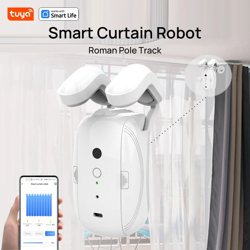 2PCS  Bluetooth Tuya Smart Curtain Robot Roman Rod Track ，Delivery Does Not Include Remote Control, APP Control