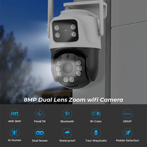 8MP Wifi Camera PTZ Outdoor Night Vision Dual Screen Human Detection 4MP Security Protection CCTV Surveillance IP Camera