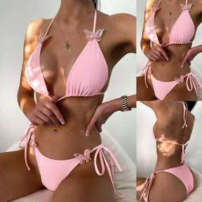 Women's Sexy Solid Color Strappy Lace-up Butterfly Bikini Sexy Swimsuit