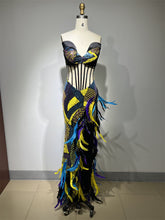 Heavy Industry Sequin Embroidery Color Feather High Slit Tube Top Dress